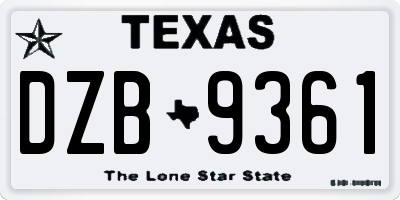 TX license plate DZB9361