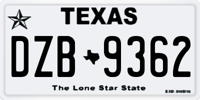 TX license plate DZB9362