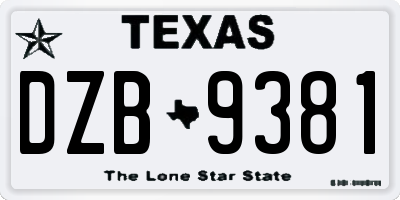 TX license plate DZB9381