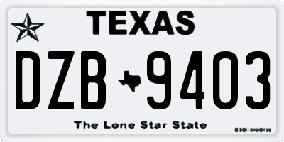 TX license plate DZB9403