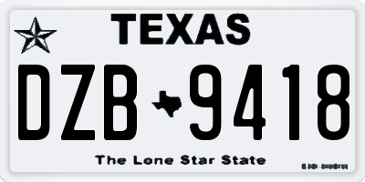 TX license plate DZB9418
