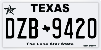 TX license plate DZB9420