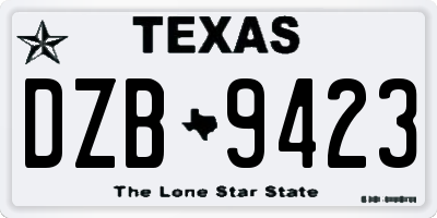 TX license plate DZB9423