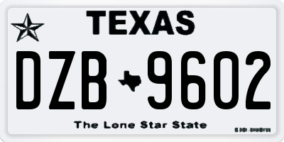 TX license plate DZB9602