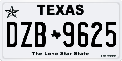 TX license plate DZB9625
