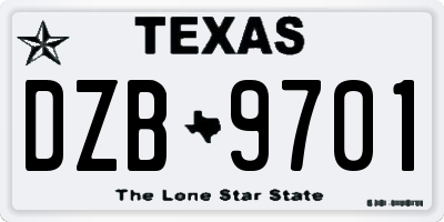 TX license plate DZB9701