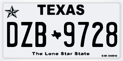 TX license plate DZB9728