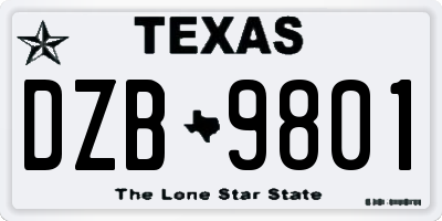 TX license plate DZB9801