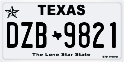 TX license plate DZB9821