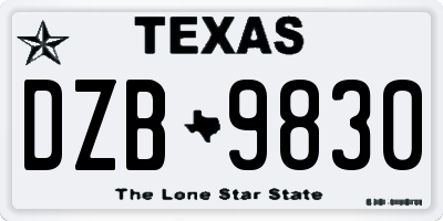 TX license plate DZB9830