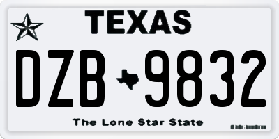 TX license plate DZB9832