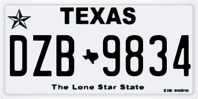 TX license plate DZB9834