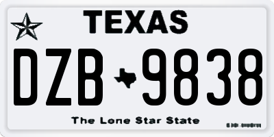 TX license plate DZB9838