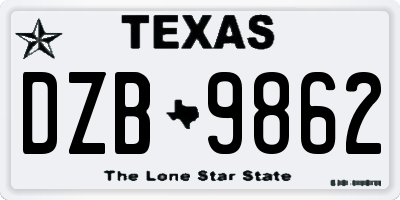 TX license plate DZB9862