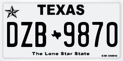 TX license plate DZB9870