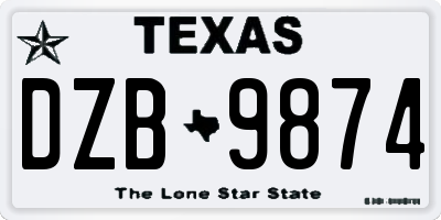 TX license plate DZB9874