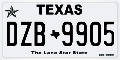 TX license plate DZB9905