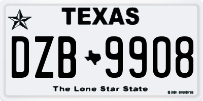 TX license plate DZB9908