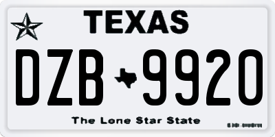 TX license plate DZB9920