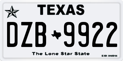 TX license plate DZB9922