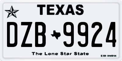 TX license plate DZB9924
