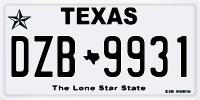 TX license plate DZB9931