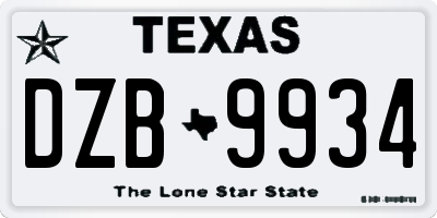 TX license plate DZB9934