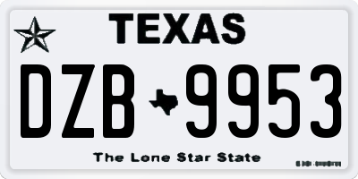 TX license plate DZB9953