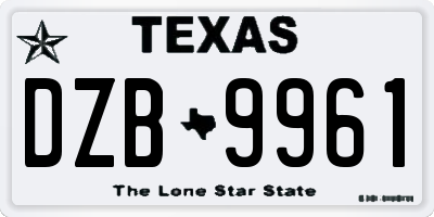 TX license plate DZB9961