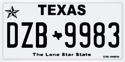 TX license plate DZB9983
