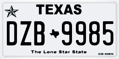 TX license plate DZB9985