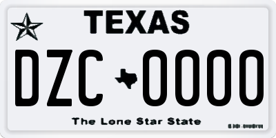 TX license plate DZC0000
