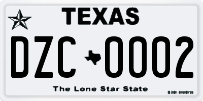 TX license plate DZC0002