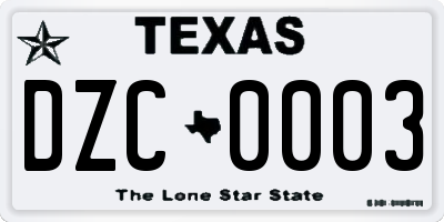TX license plate DZC0003