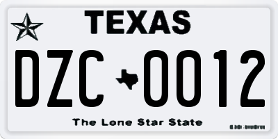 TX license plate DZC0012
