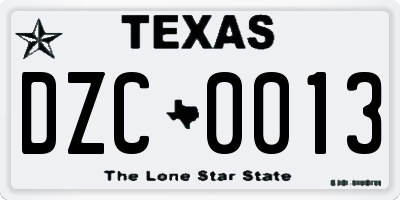 TX license plate DZC0013