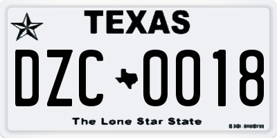 TX license plate DZC0018