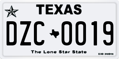 TX license plate DZC0019
