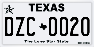 TX license plate DZC0020