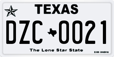 TX license plate DZC0021