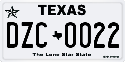 TX license plate DZC0022