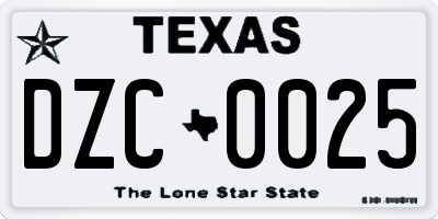 TX license plate DZC0025