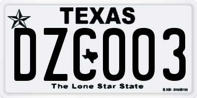 TX license plate DZC003