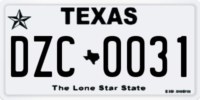 TX license plate DZC0031