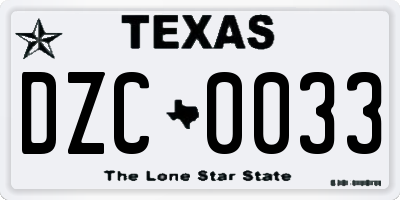 TX license plate DZC0033
