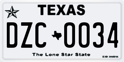 TX license plate DZC0034