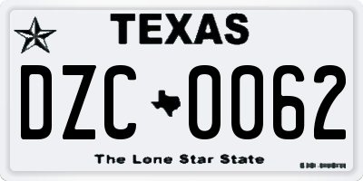 TX license plate DZC0062