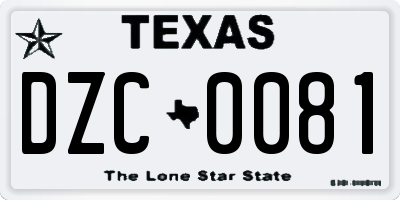 TX license plate DZC0081