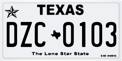 TX license plate DZC0103