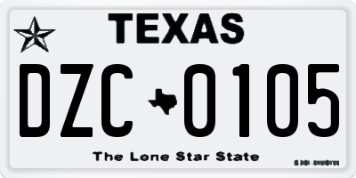 TX license plate DZC0105